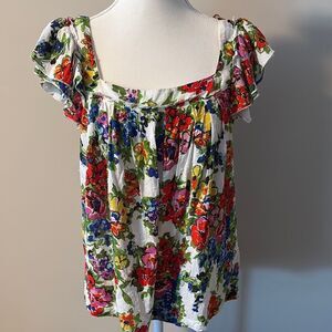 Dear John Floral Ruffle Sleeve Blouse Top. Size Medium